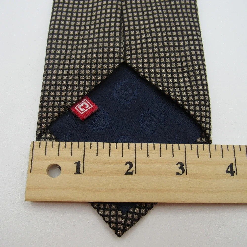 Chaps Necktie Mens OS Black Gold Excellent Silk Geometric Micro Grid Pattern